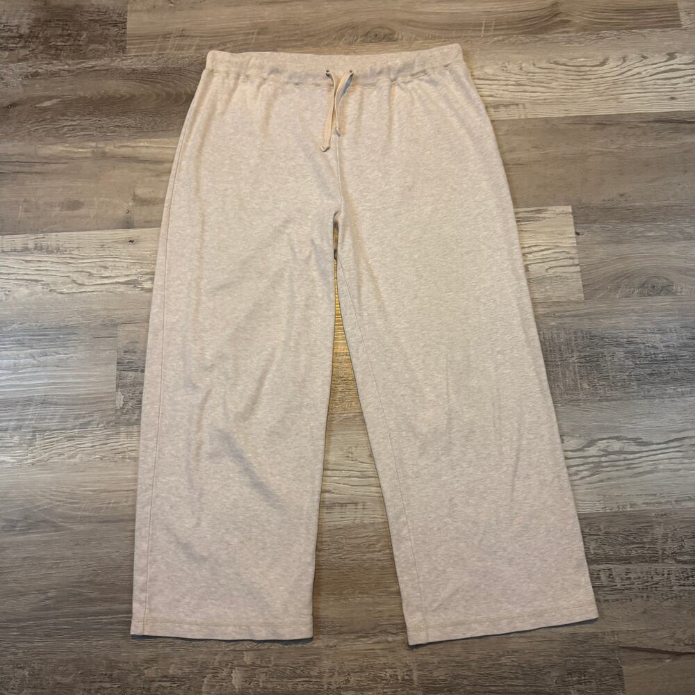 Eileen Fisher Cotton Wide Leg Drawstring Lounge Pants Oatmeal Minimalist S